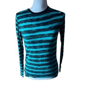 Michael Kors Blue and Black Striped Long Sleeve Crewneck Top‎